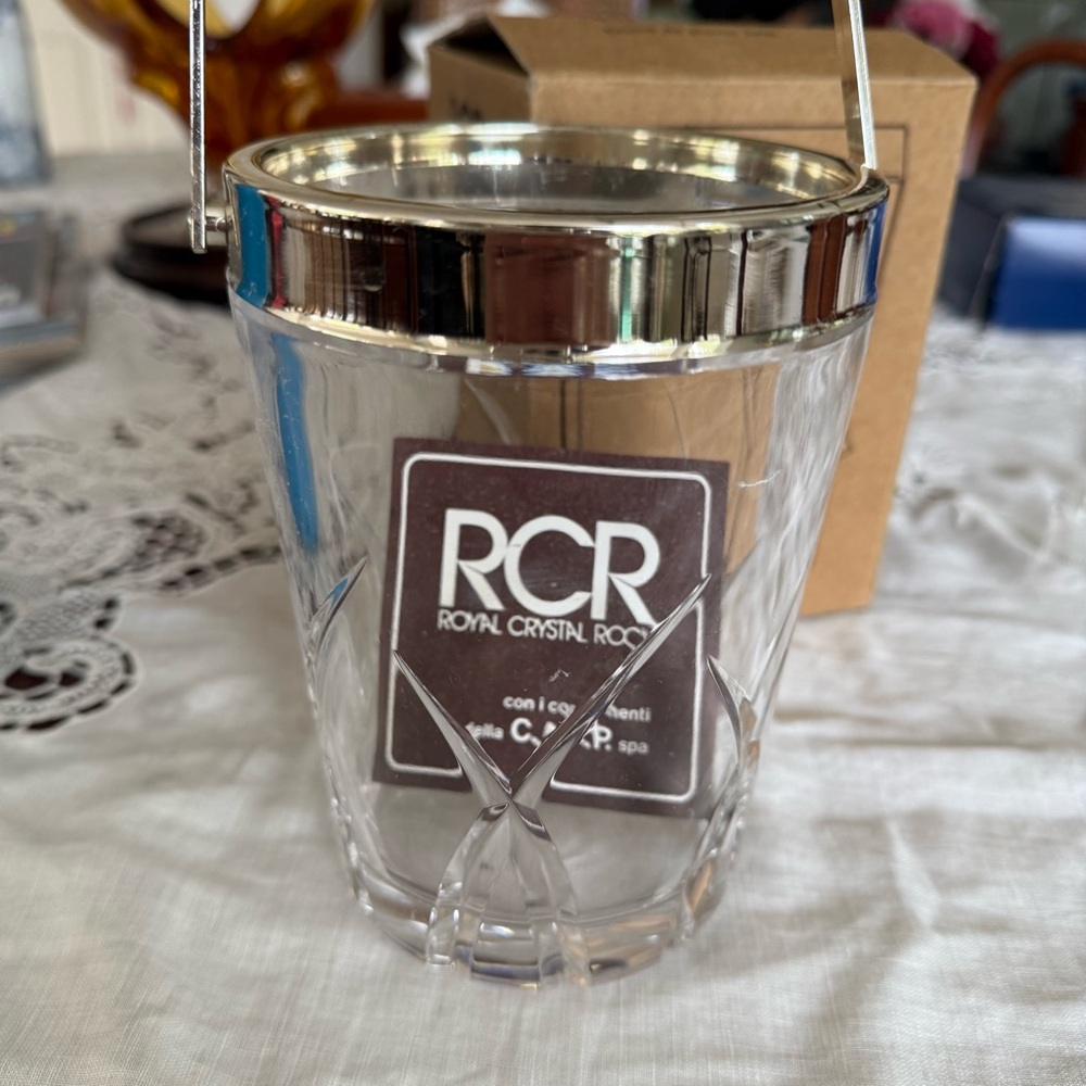 Crystal Ice Bucket with Silver Accents, Made in Italy